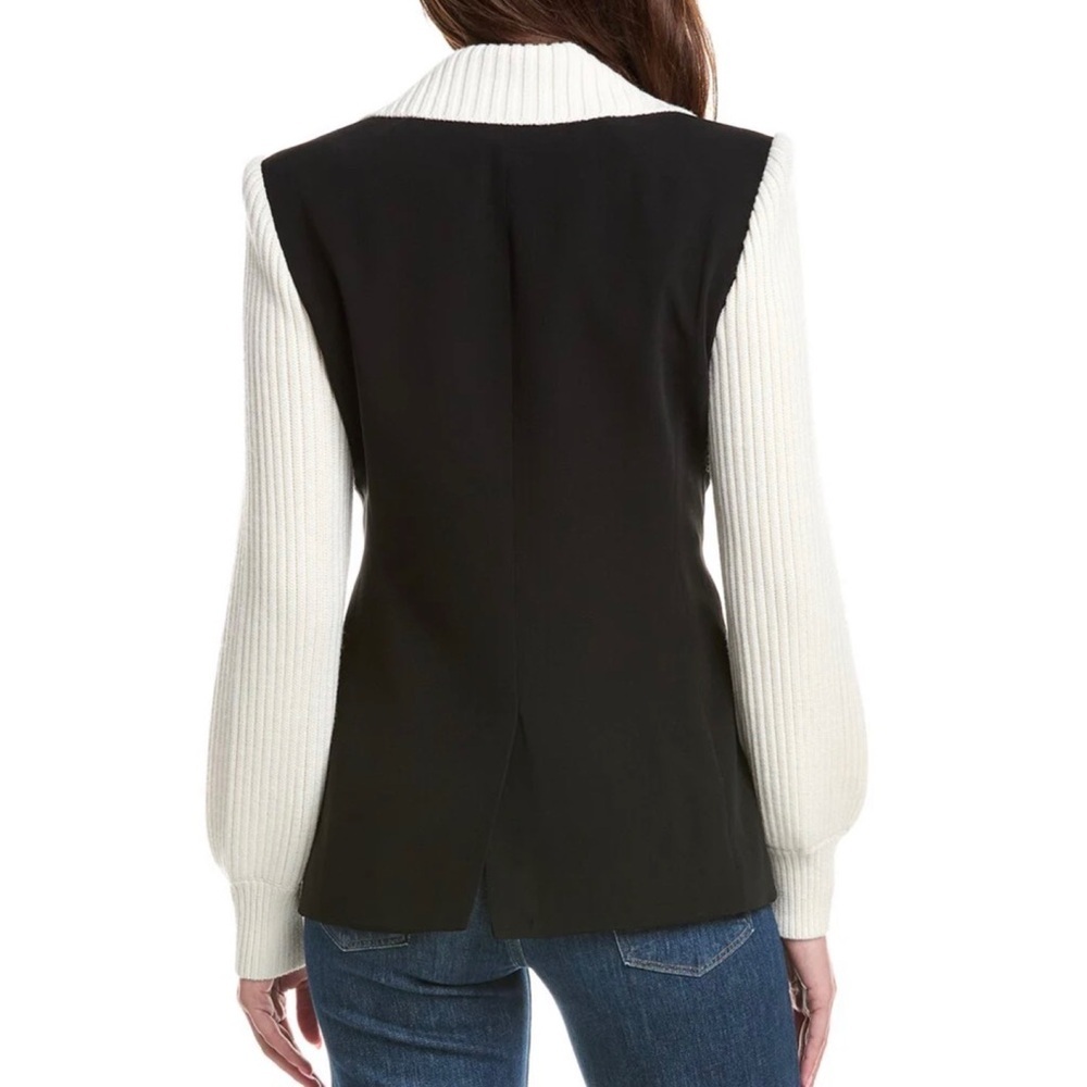 Cinq A Sept Women’s Cheyenne Knit Combo Tailored Black and Ivory Blazer Size 8 - Picture 2 of 12